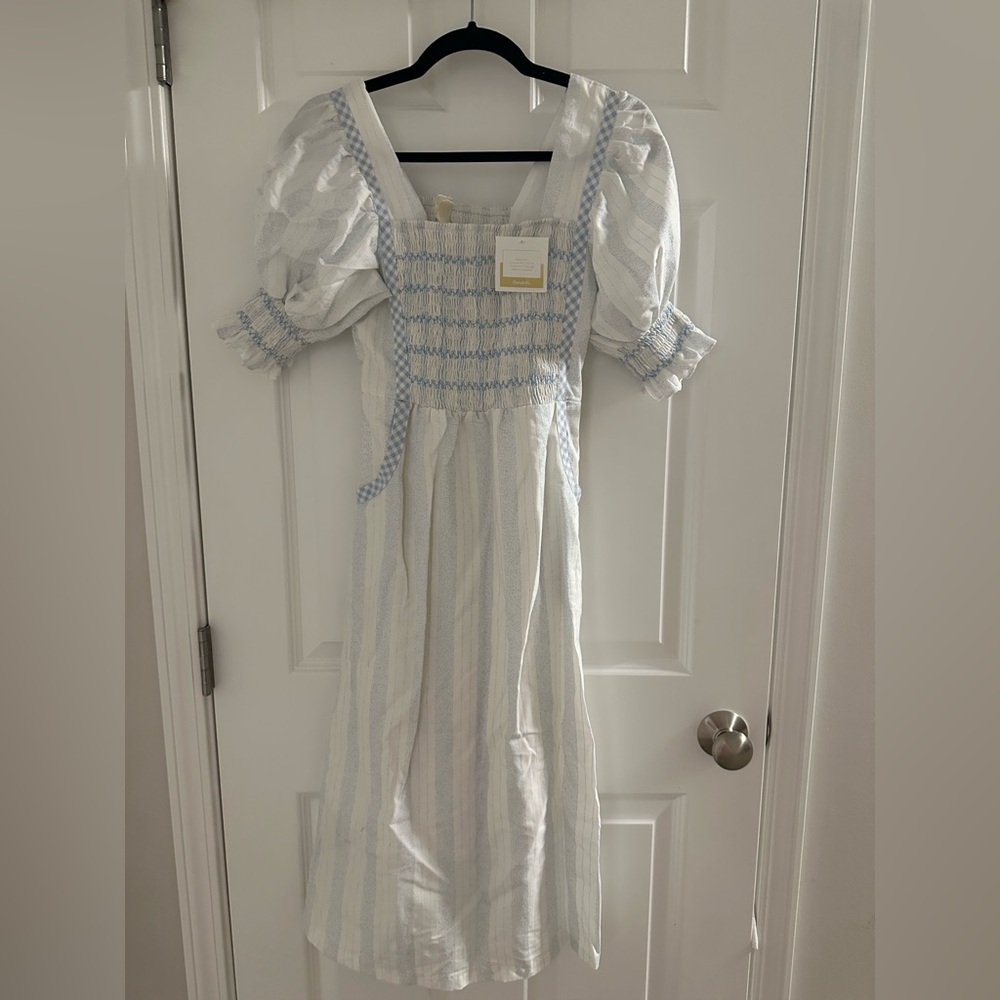 Elegant Blue and White Striped Dress